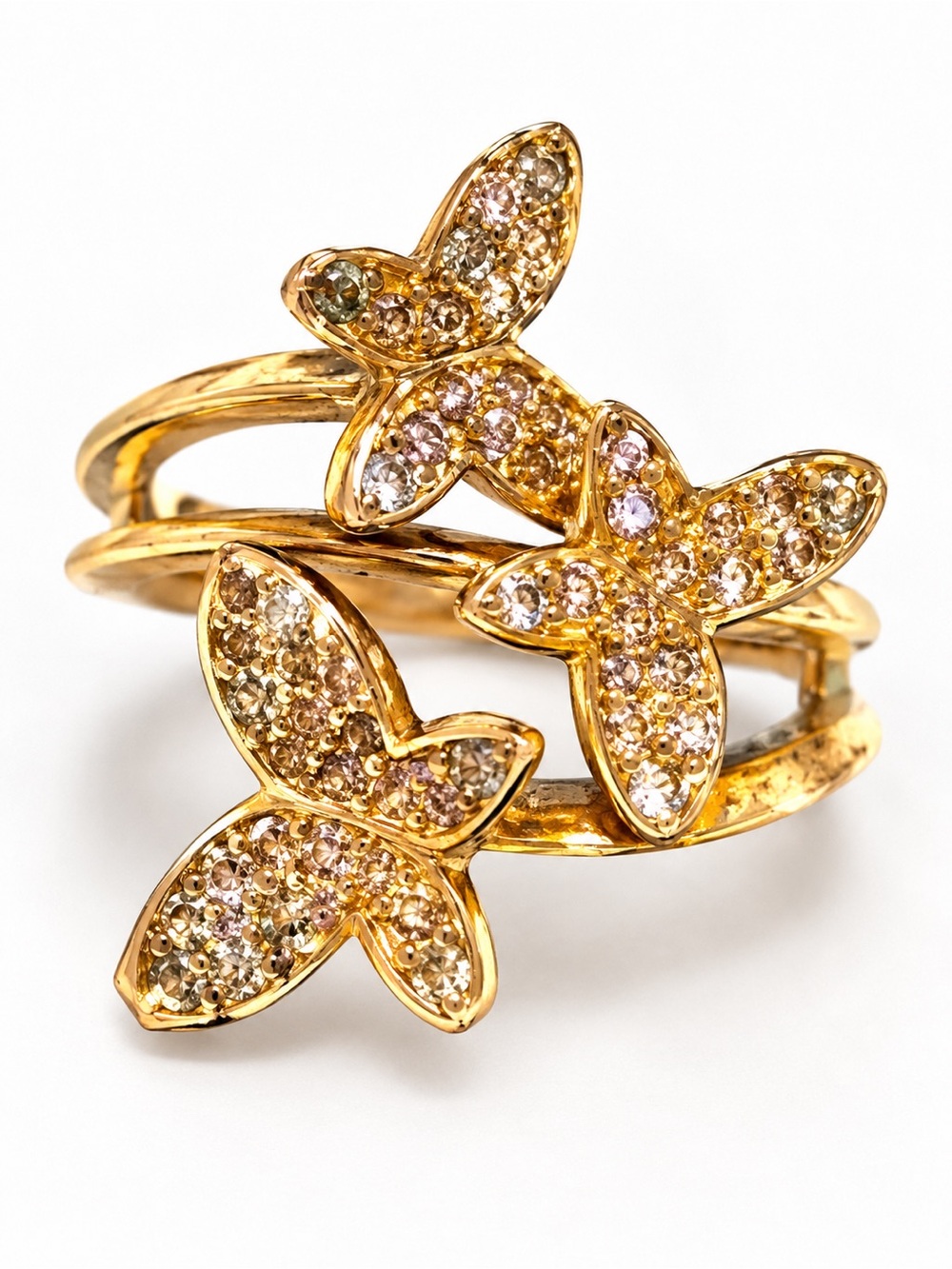 Gold Tone Butterfly Cocktail Costume Ring w Clear Stones | Size 6